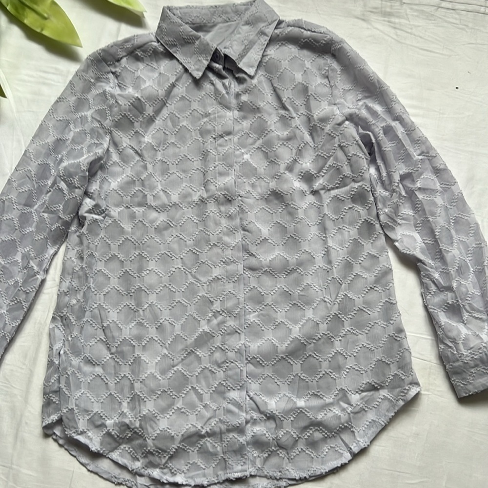 Sheer Long Sleeve Button Down Blouse - Picture 7 of 11